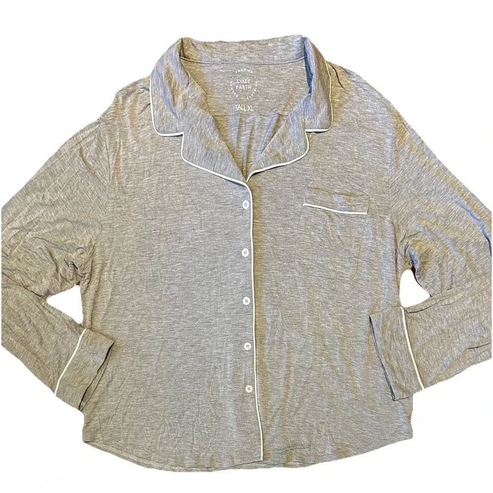 Cozy Earth Top Pajama‎ Bamboo Gray Long Sleeve Sleep Shirt Womens Size XL Tall